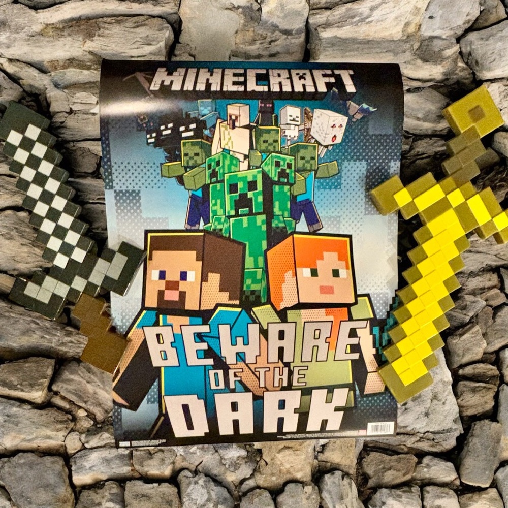 Minecraft Bundle Poster & Pixel Swords | Halloween Costume Prop Décor Gamer Gift